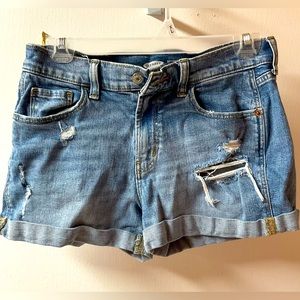 Ripped Boyfriend Jean Shorts, Old Navy, Size 2, distressed light blue.